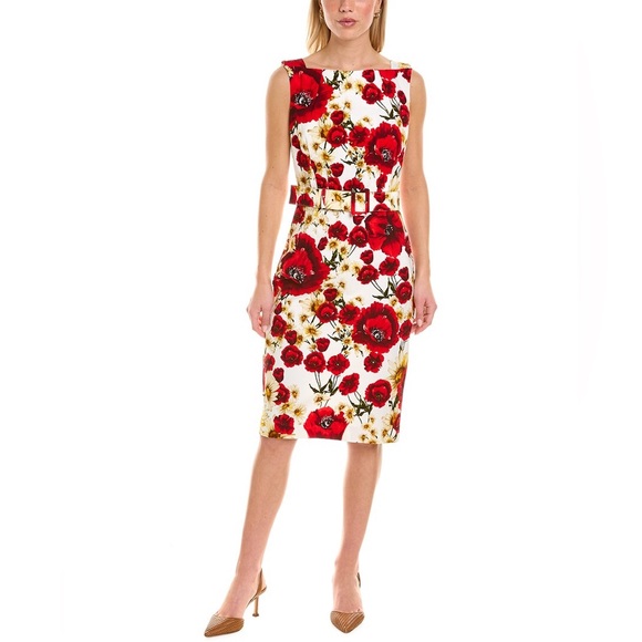 SAMANTHA SUNG Dresses & Skirts - NWT Samantha Sung White and Red Floral Belted Sheath Dress, size 4